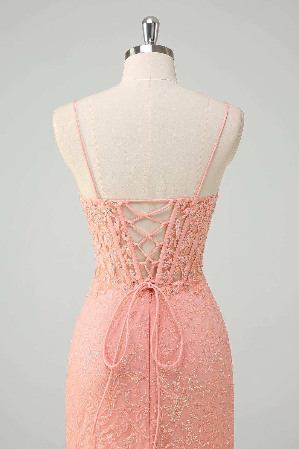 Sparkly Orange Floral Mermaid Spaghetti Straps Long Prom Dress