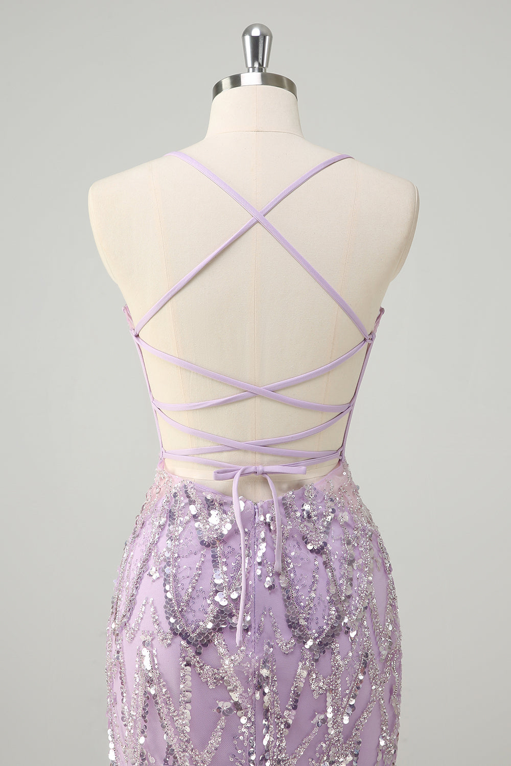 Lilac Sequined Mermaid Spaghetti Straps Long Prom Dress