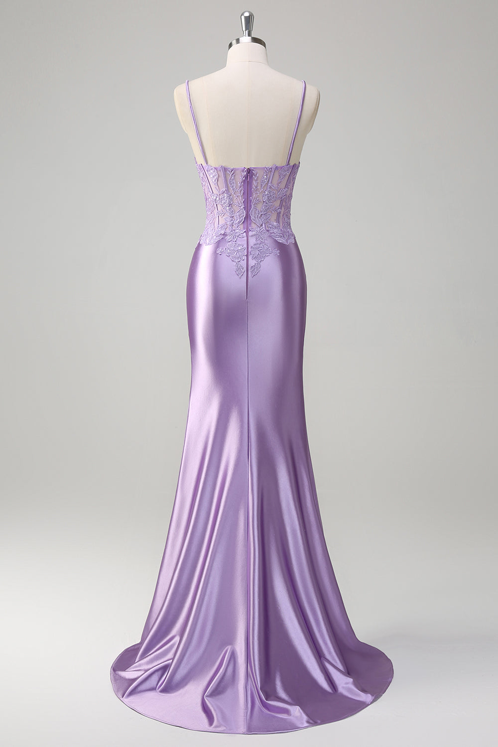 Lilac Mermaid Spaghetti Straps Long Prom Dress with Appliques