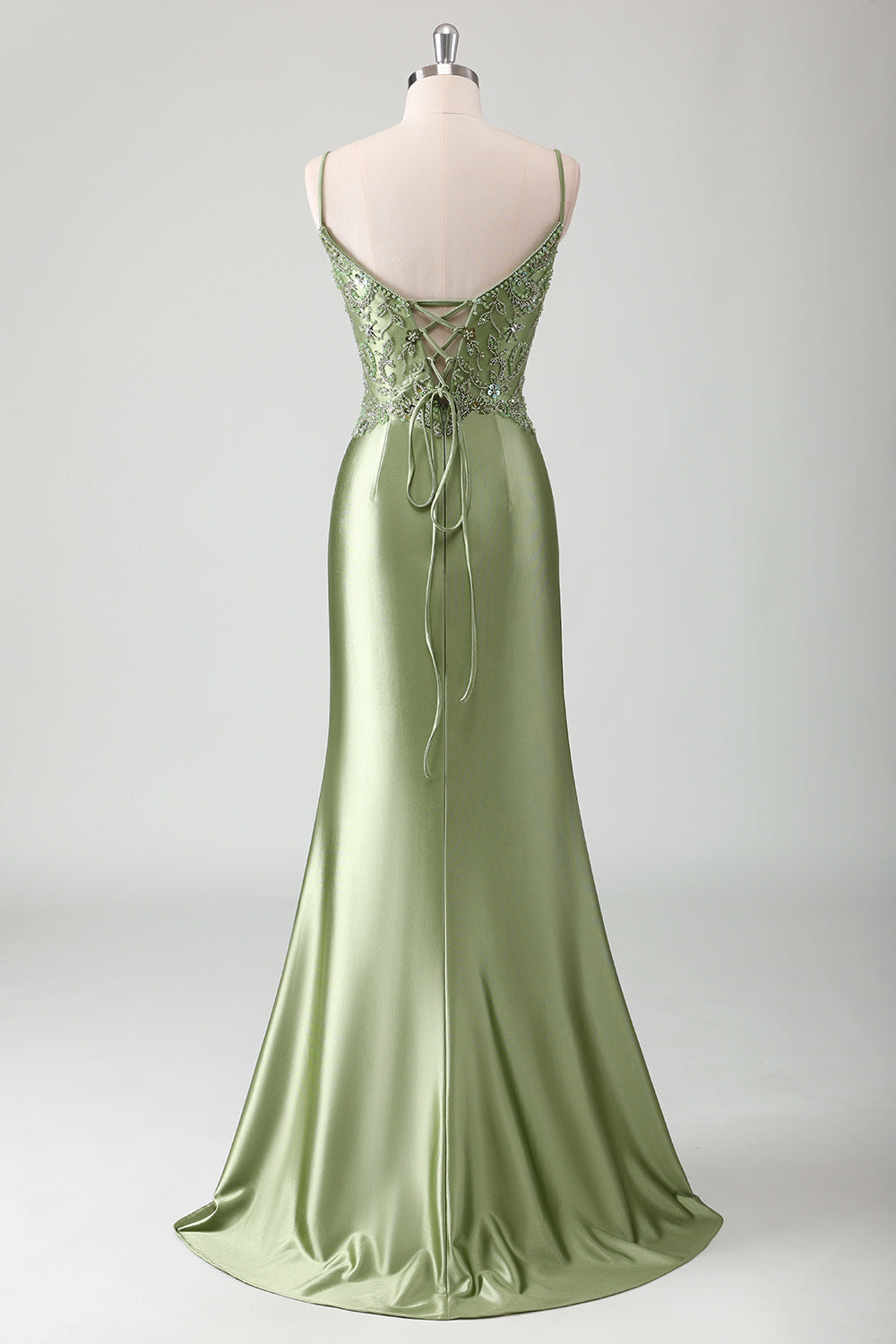 Sage Mermaid Spaghetti Straps Long Prom Dress With Sequins