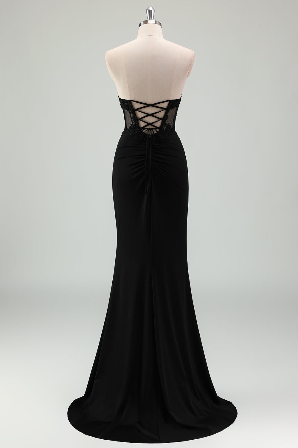 Mermaid Black Corset Strapless Long Prom Dress with Slit