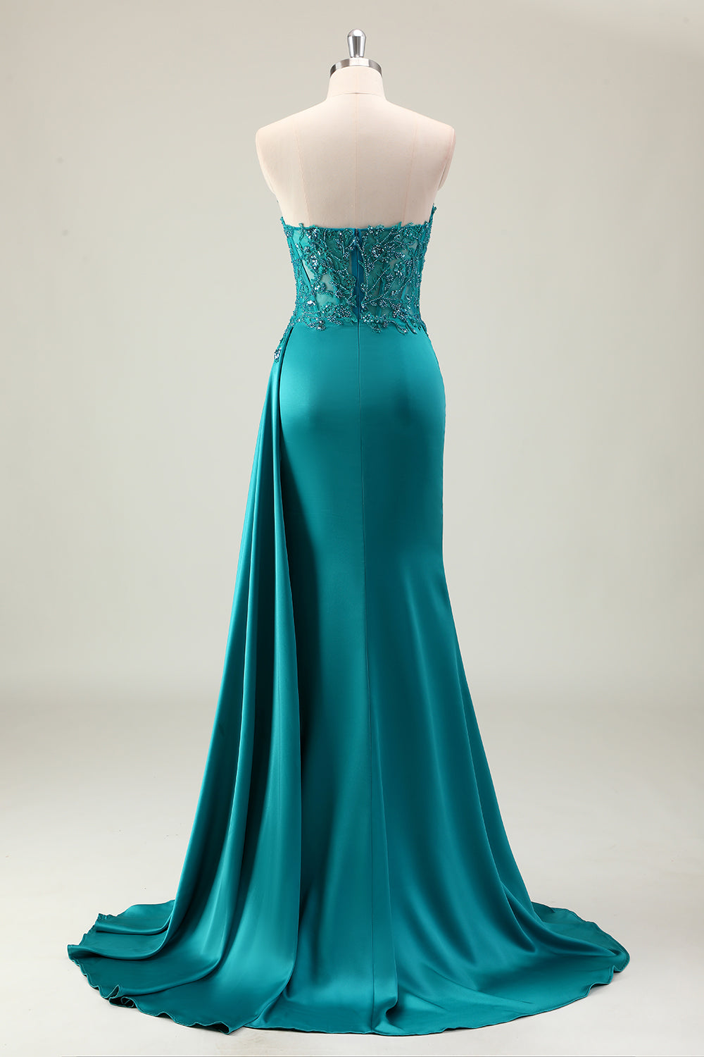 Sparkly Corset Sweetheart Green Long Prom Dress With Slit