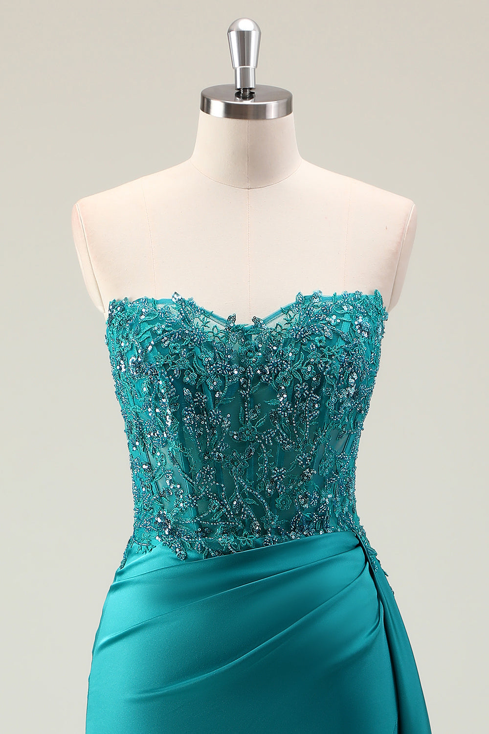 Sparkly Corset Sweetheart Green Long Prom Dress With Slit