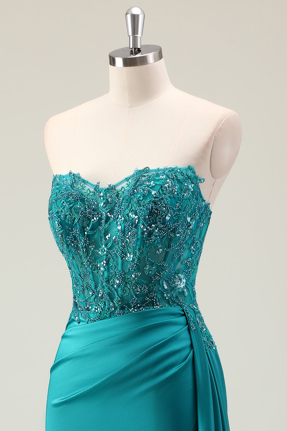 Sparkly Corset Sweetheart Green Long Prom Dress With Slit