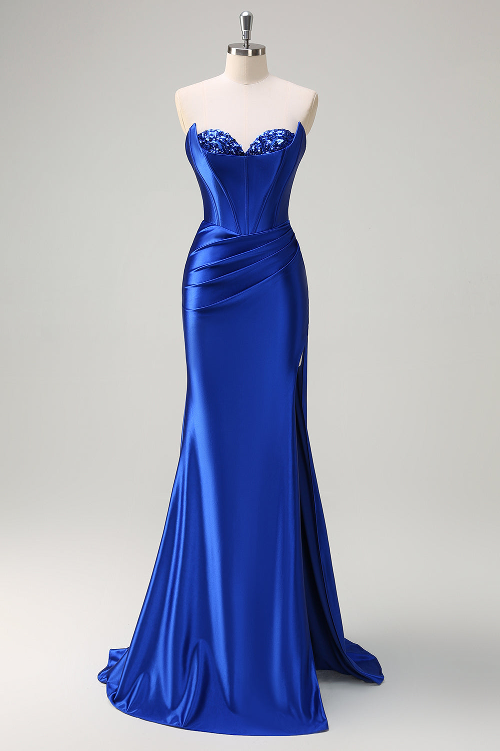 Royal Blue Mermaid Sequined Sweetheart Long Prom Dress with Slit