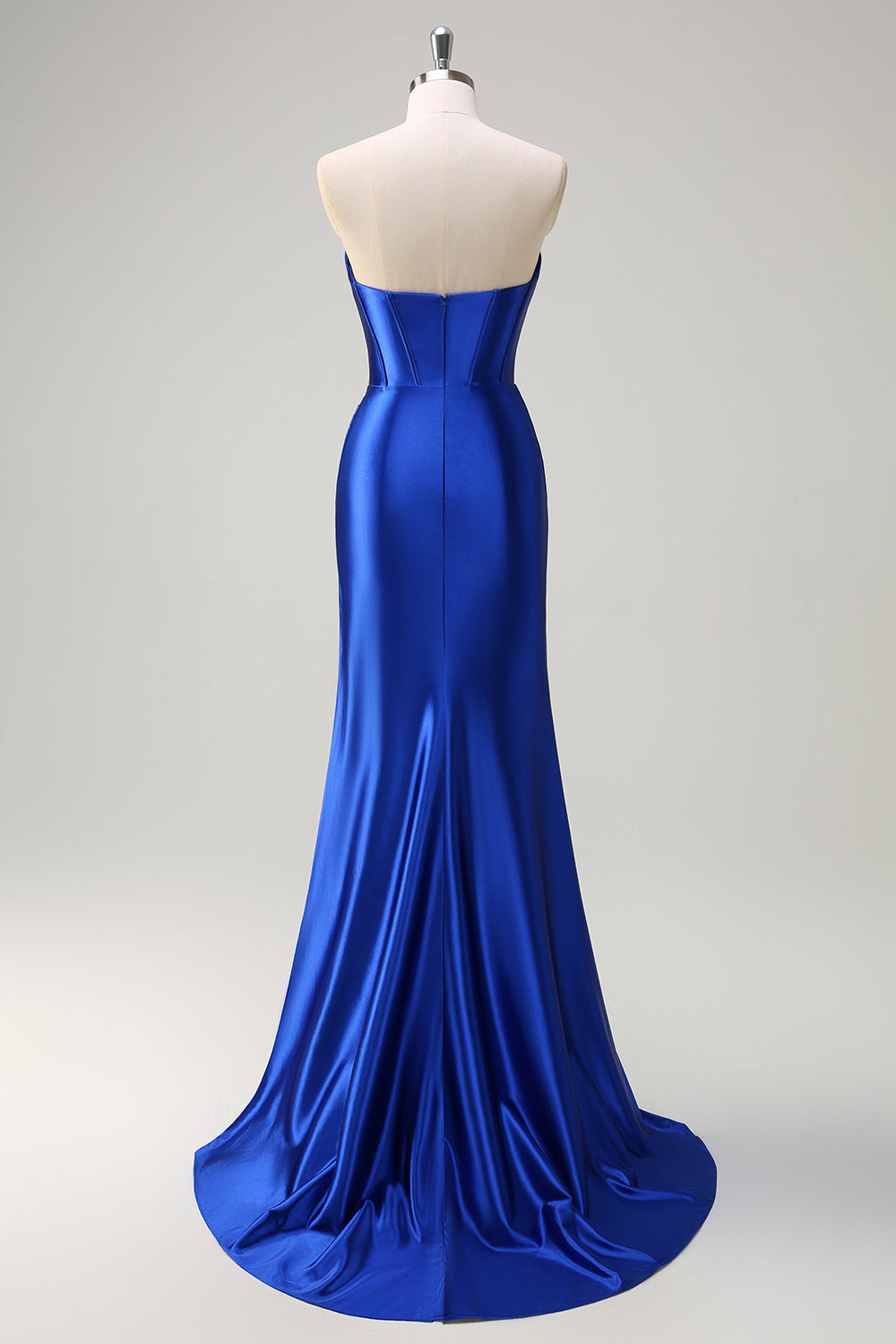 Royal Blue Mermaid Strapless Corset Sequin Ruched Long Prom Dress with Slit