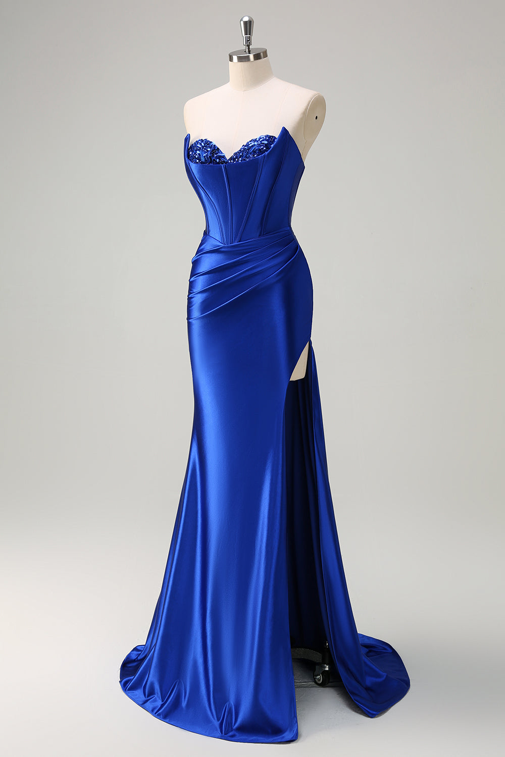 Royal Blue Mermaid Sequined Sweetheart Long Prom Dress with Slit