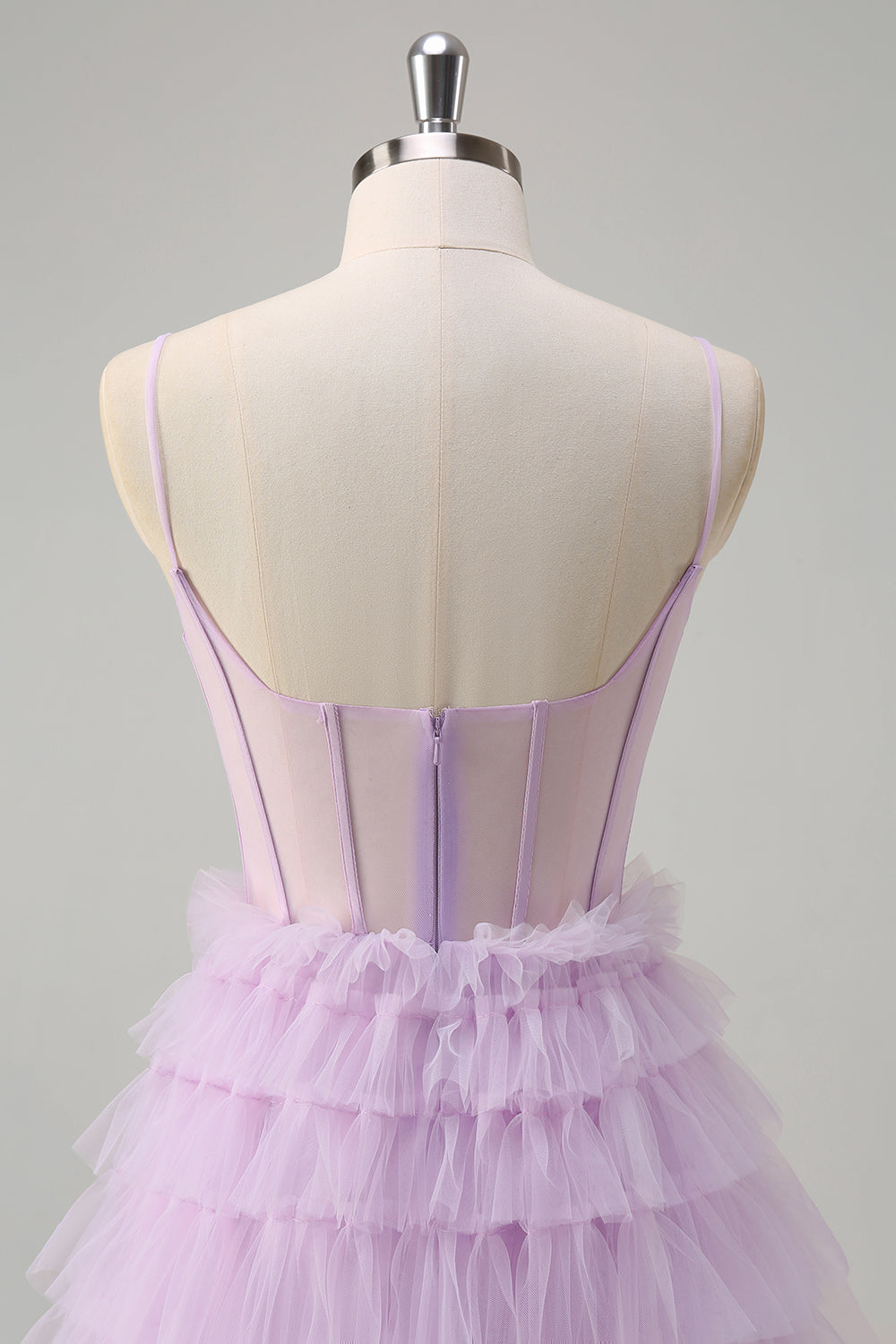 Light Purple A-Line Tiered Corset Sheer Long Prom Dress with Ruffles