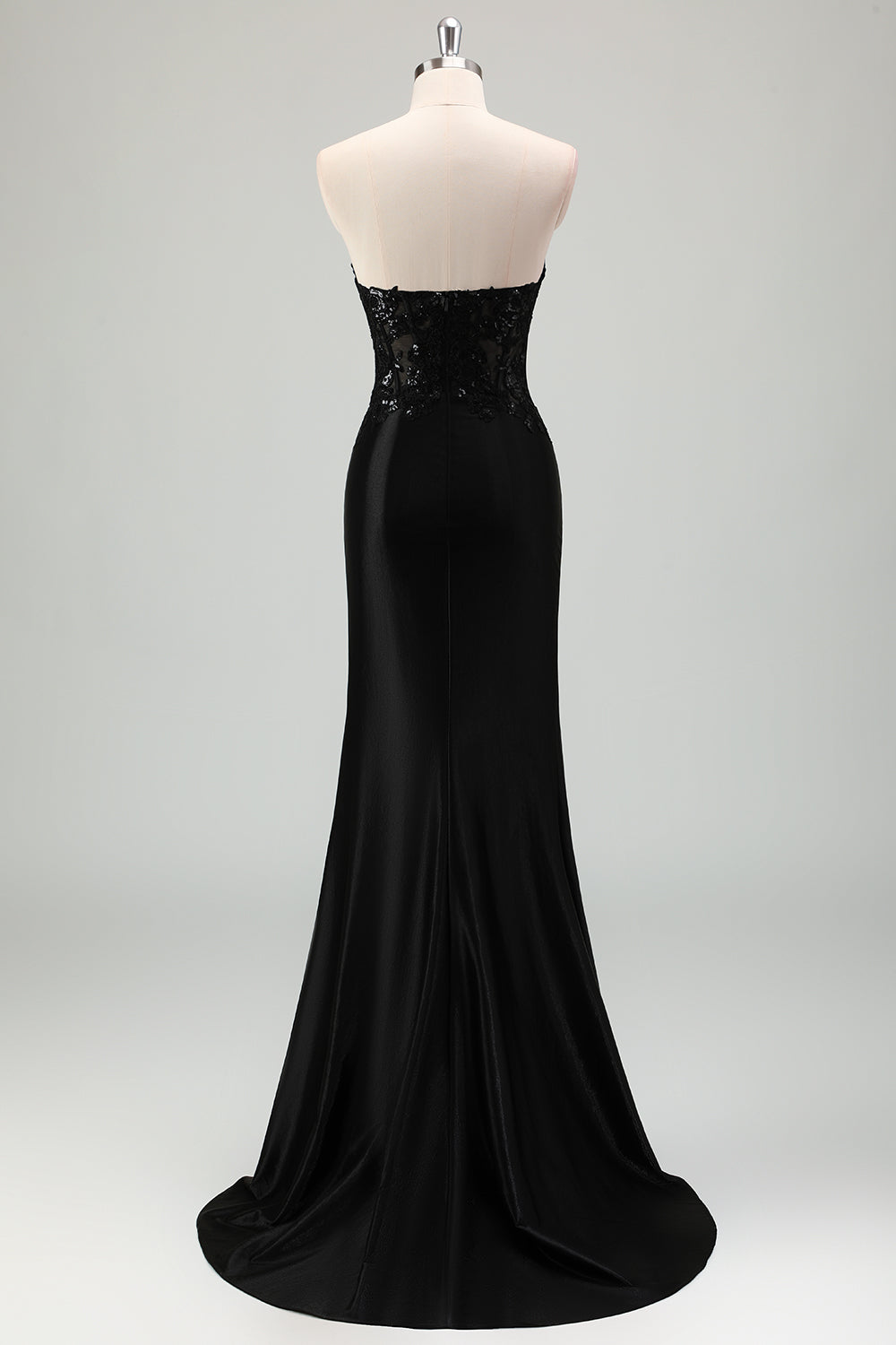 Sparkly Corset Sweetheart Black Long Prom Dress With Slit