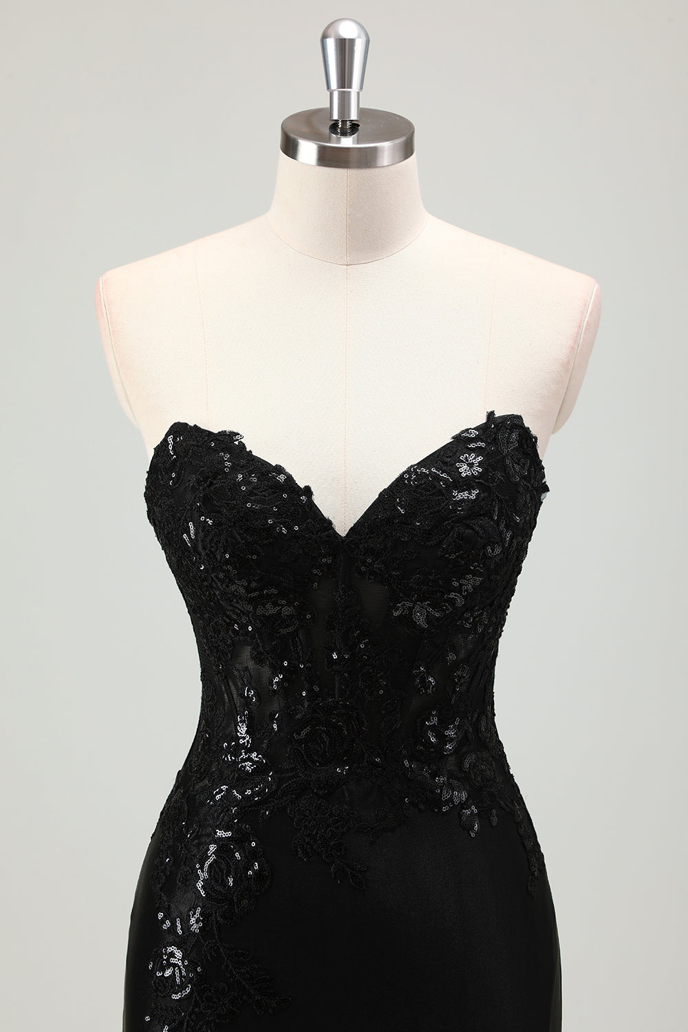 Sparkly Corset Sweetheart Black Long Prom Dress With Slit