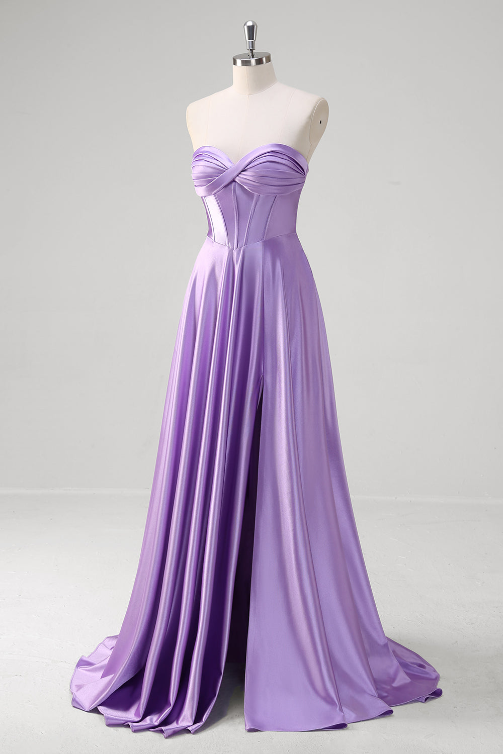 Purple A-Line Sweetheart Corset Long Prom Dress with Slit