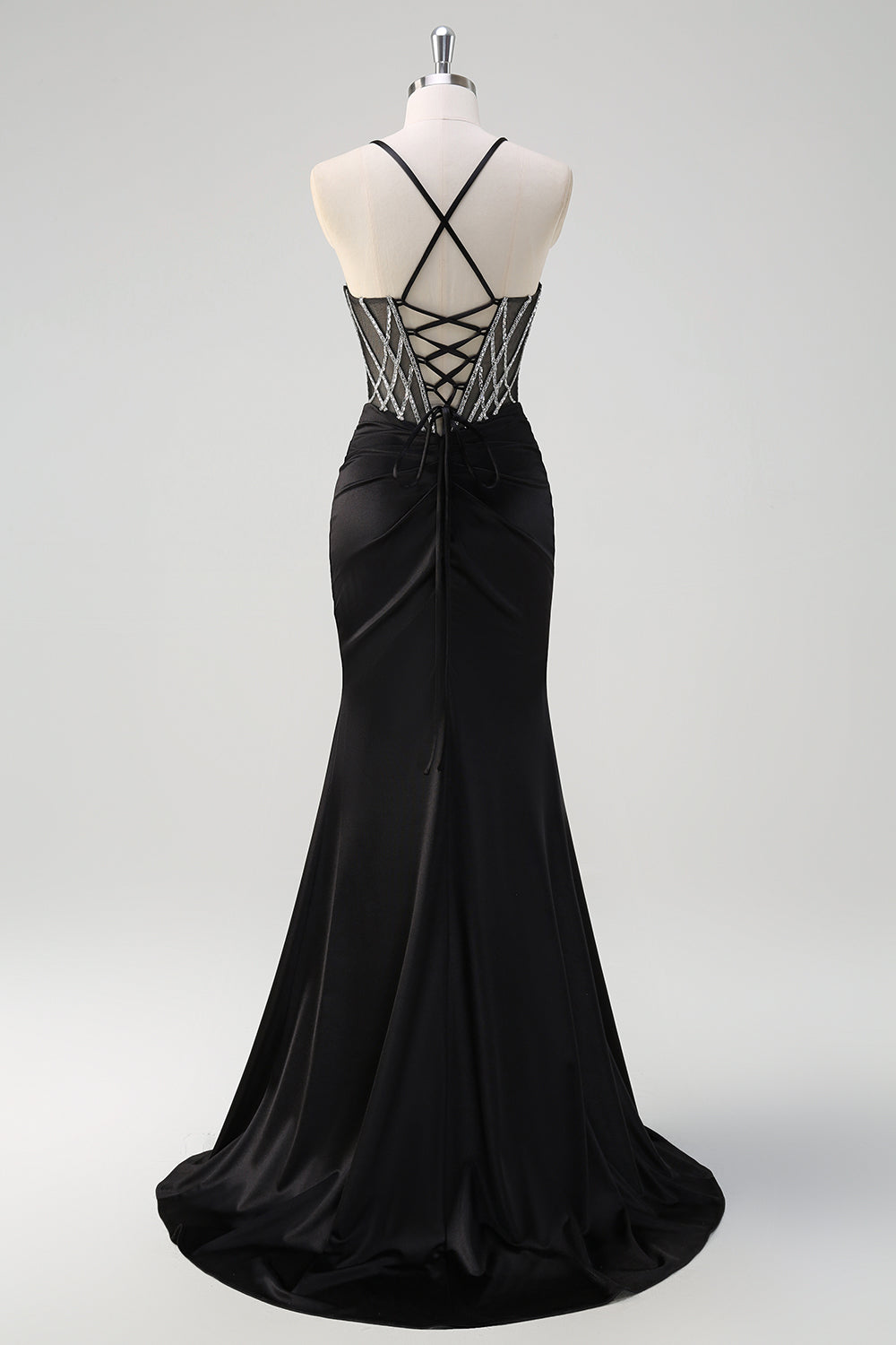 Sparkly Black Mermaid Halter Neck Beaded Long Prom Dress With Slit