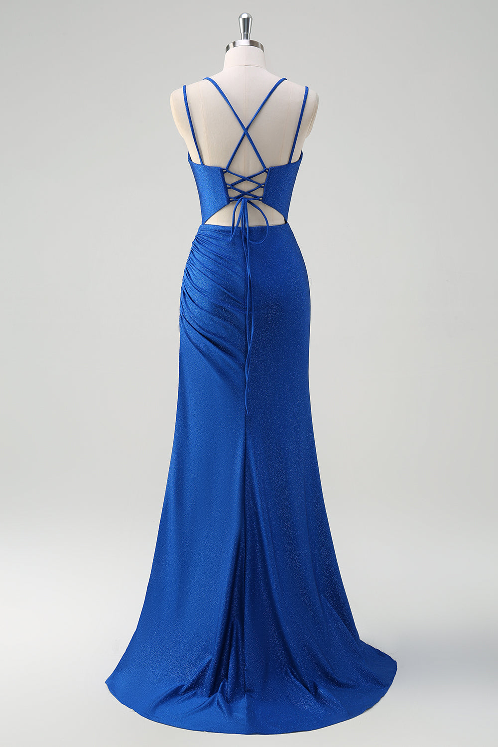 Royal Blue Mermaid Spaghetti Straps Corset Long Prom Dress With Slit