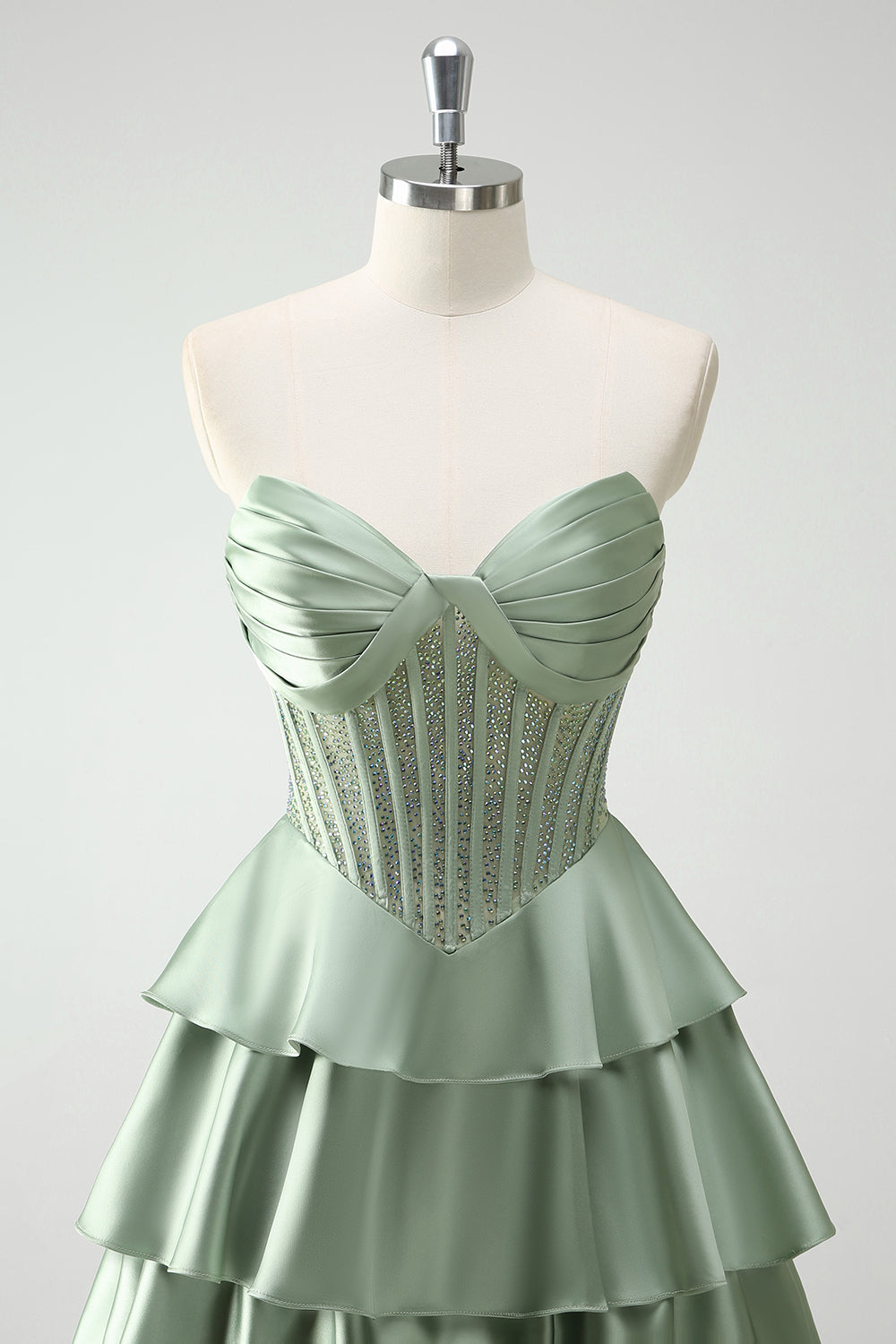 Sparkly Green A Line Ruffled Corset Long Prom Dress