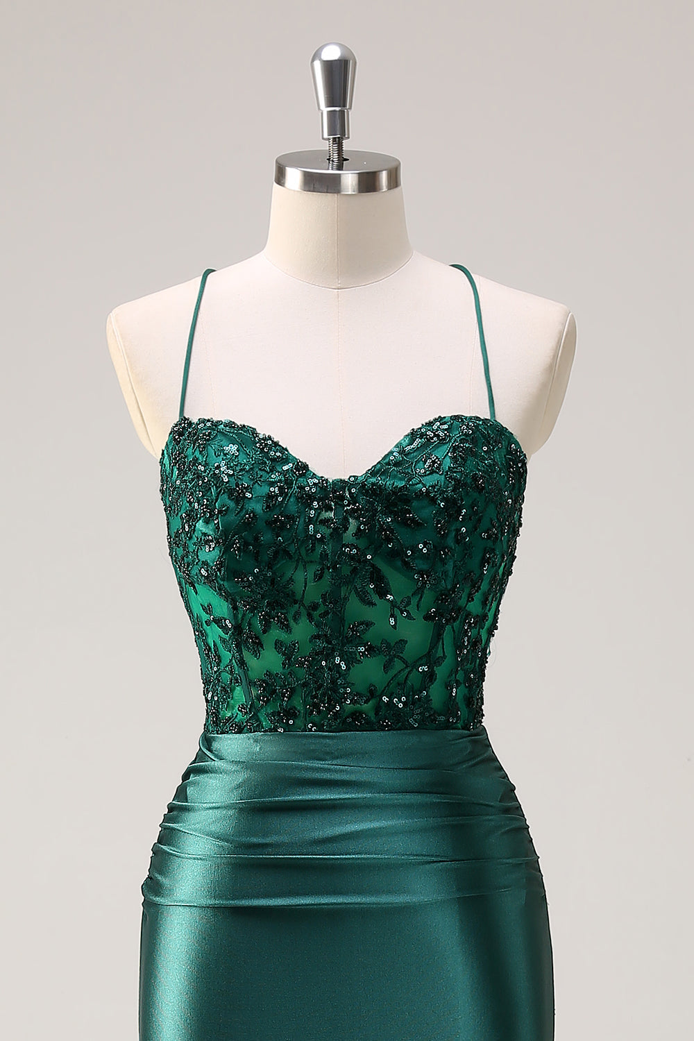 Dark Green Appliques Mermaid Spaghetti Straps Long Prom Dress with Slit