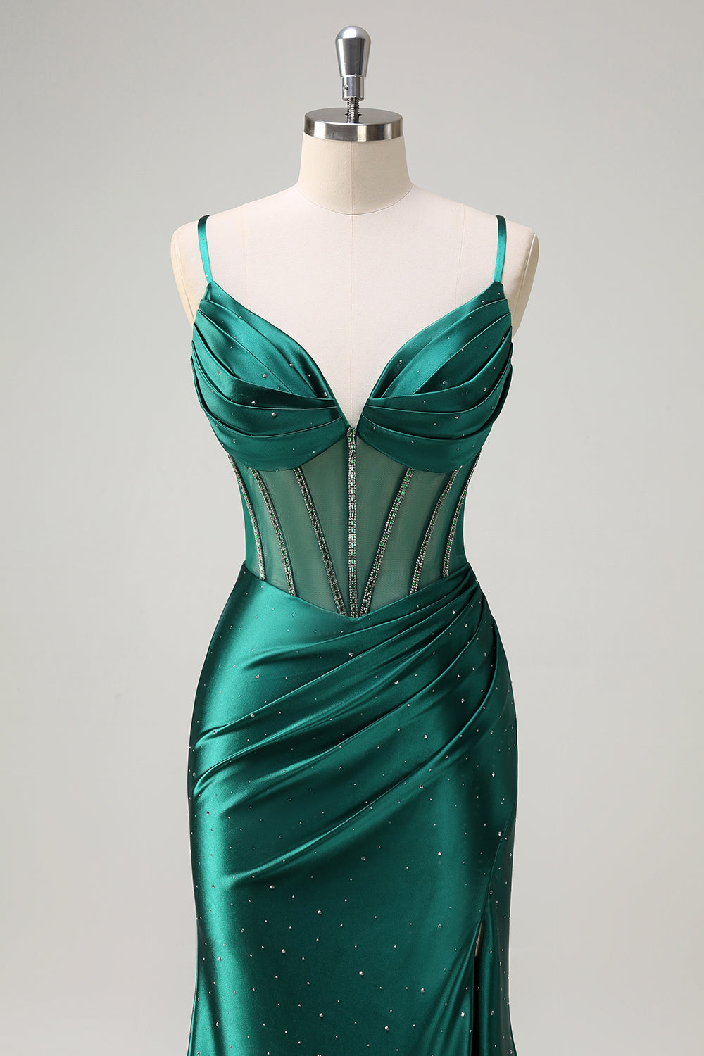 Sparkly Dark Green Mermaid Spaghetti Straps Long Prom Dress with Slit