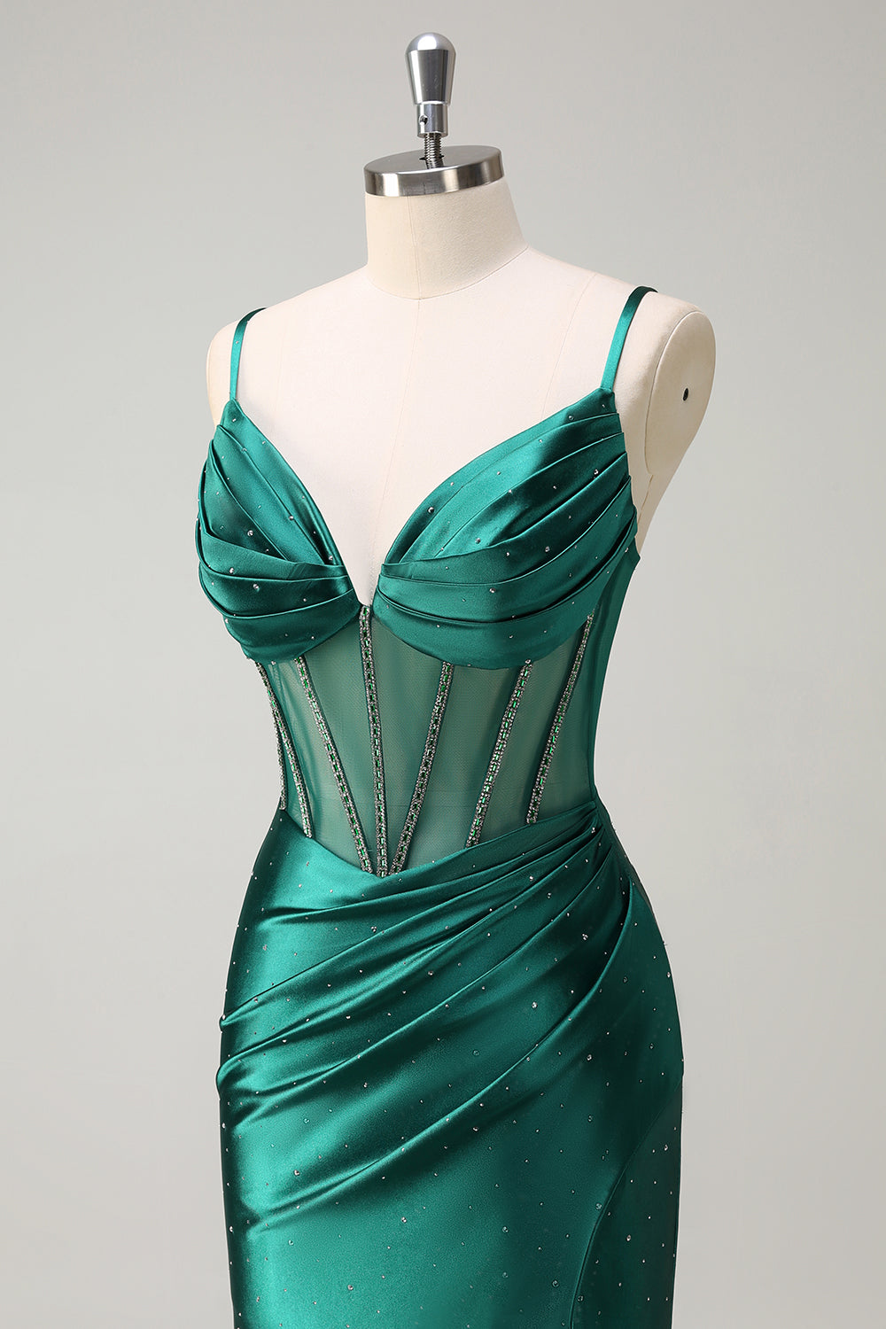 Sparkly Dark Green Mermaid Spaghetti Straps Long Prom Dress with Slit