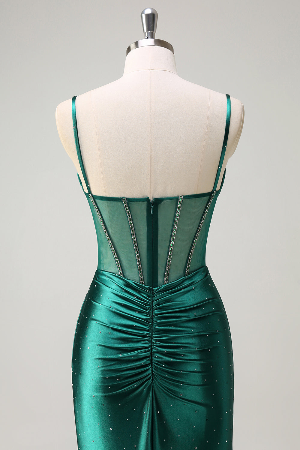 Sparkly Dark Green Mermaid Spaghetti Straps Long Prom Dress with Slit