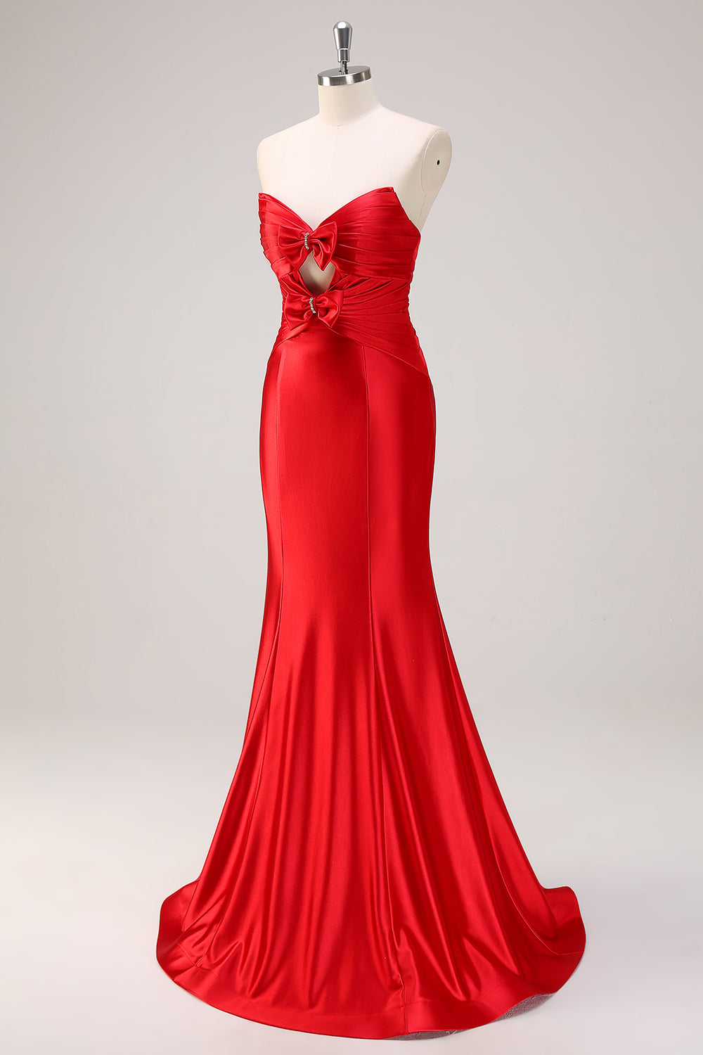 Red Mermaid Hollow Out Strapless Long Prom Dress with Bows