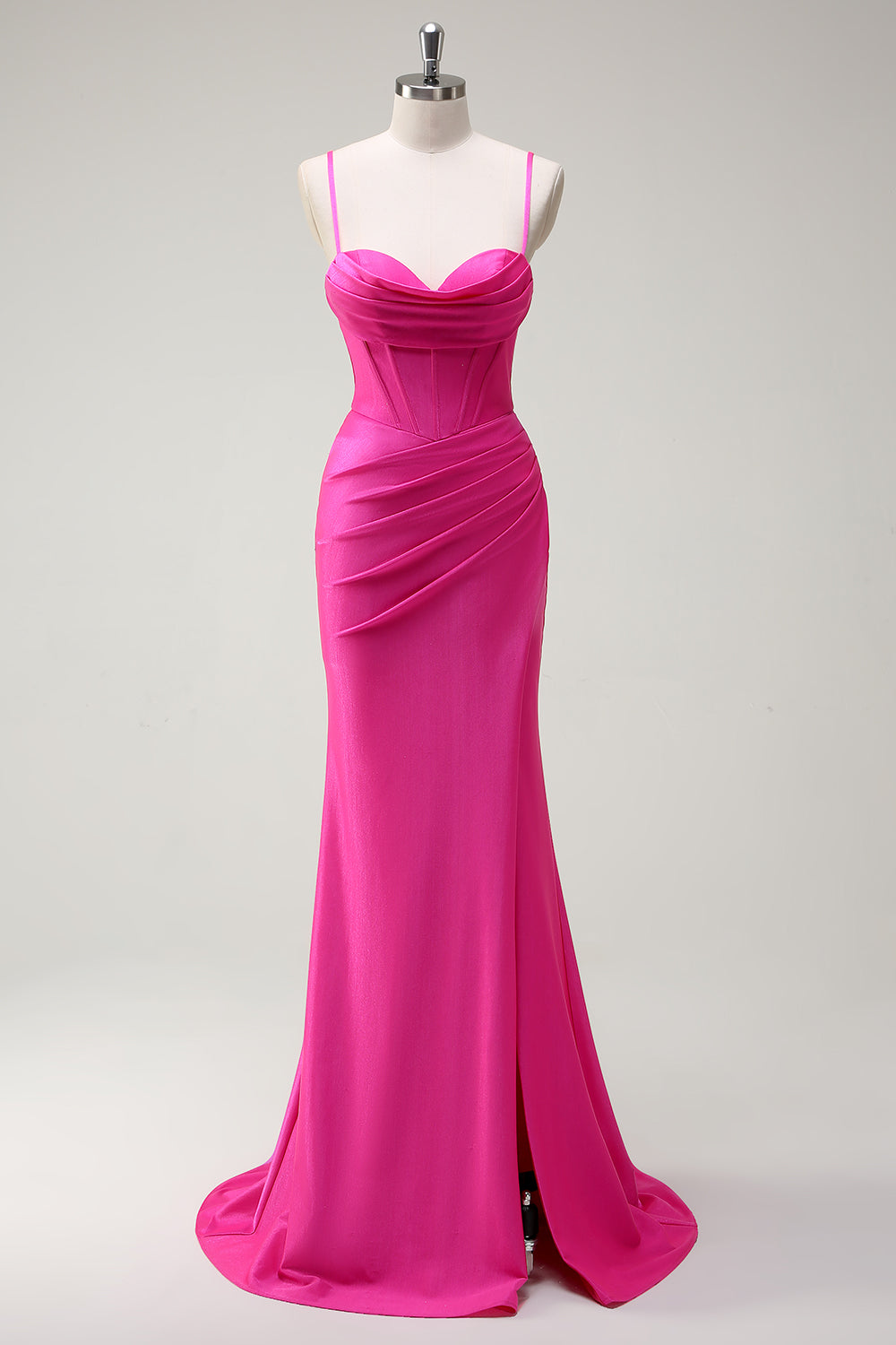 Fuchsia Spaghetti Straps Mermaid Long Prom Dress with Slit