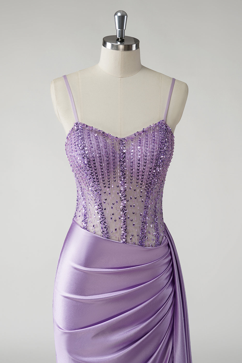 Sparkly Purple Corset Satin Side Cape Long Prom Dress with Slit