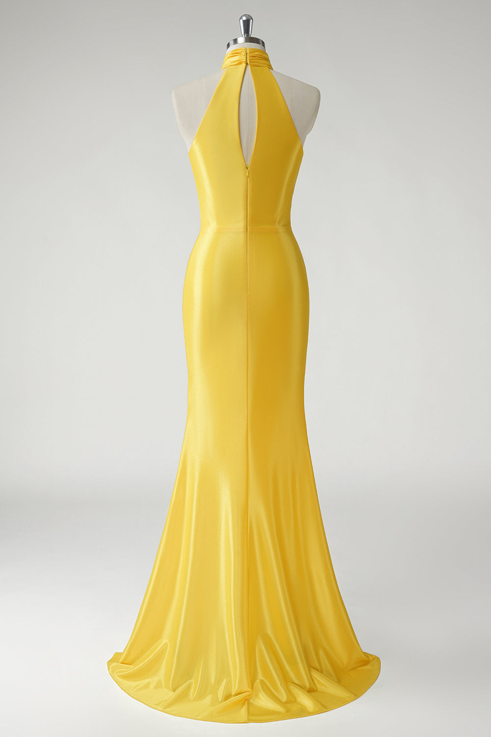 Yellow Mermaid Halter Satin Long Prom Dress