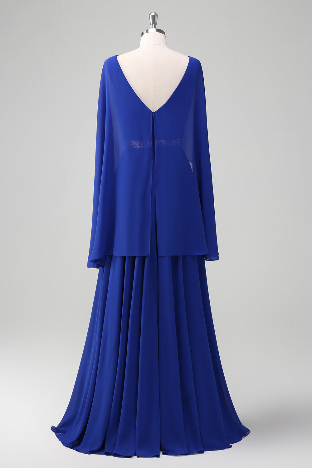 Royal Blue A Line V-neck Chiffon Long Mother Dress with Belt