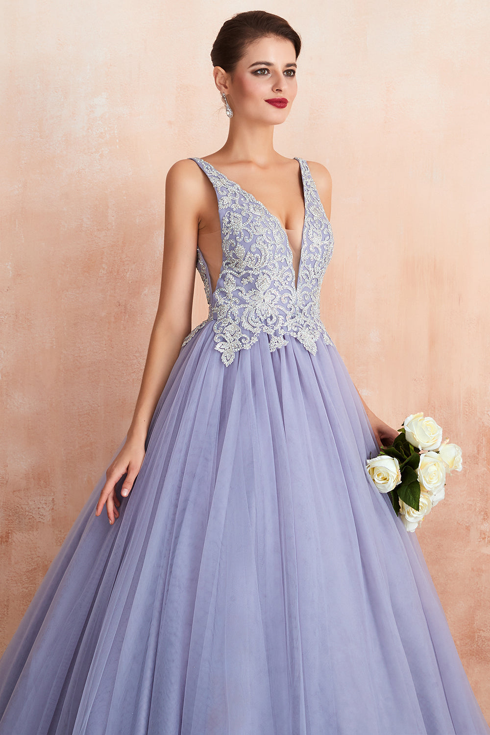 Purple Beaded Tulle Prom Dress