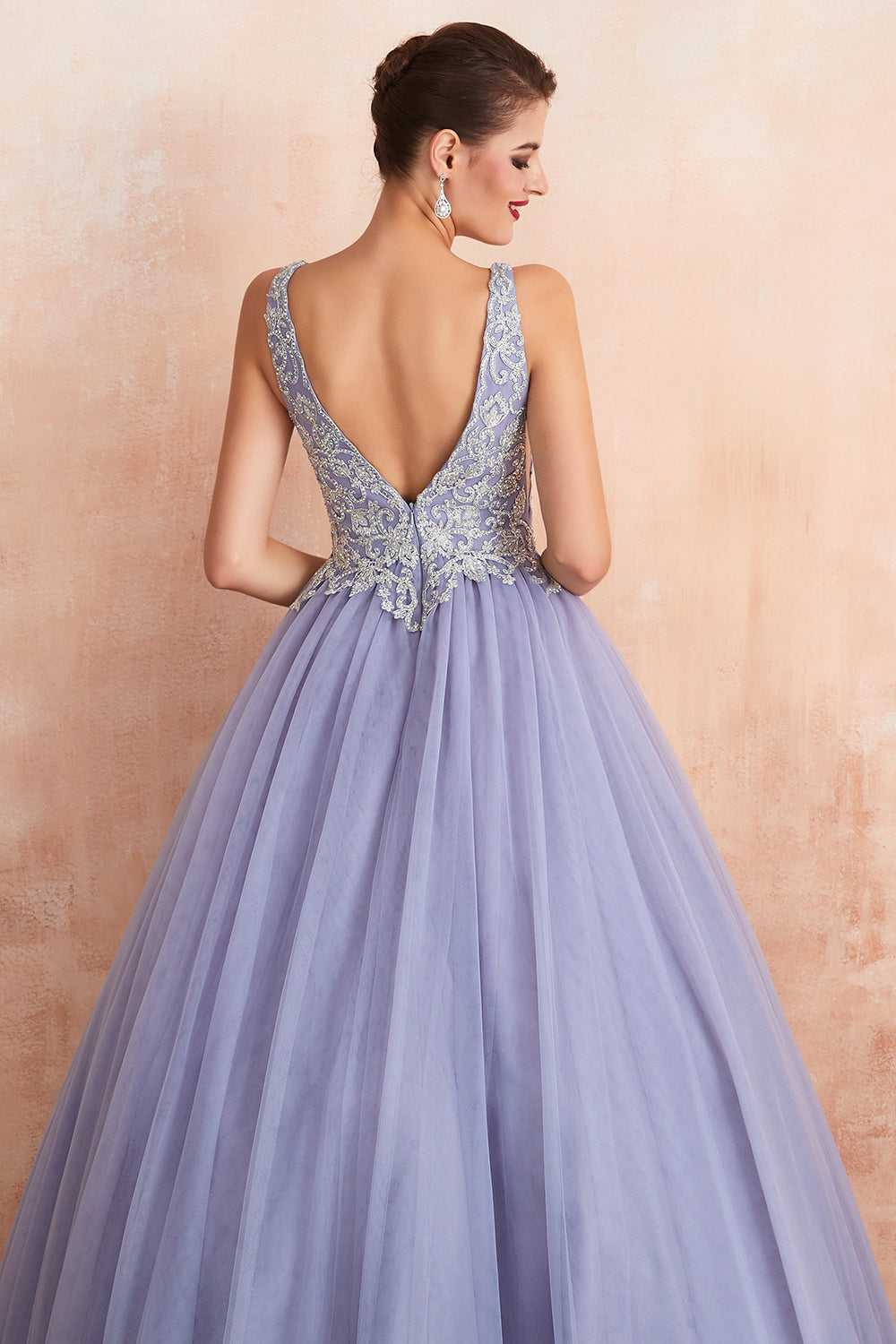 Purple Beaded Tulle Prom Dress