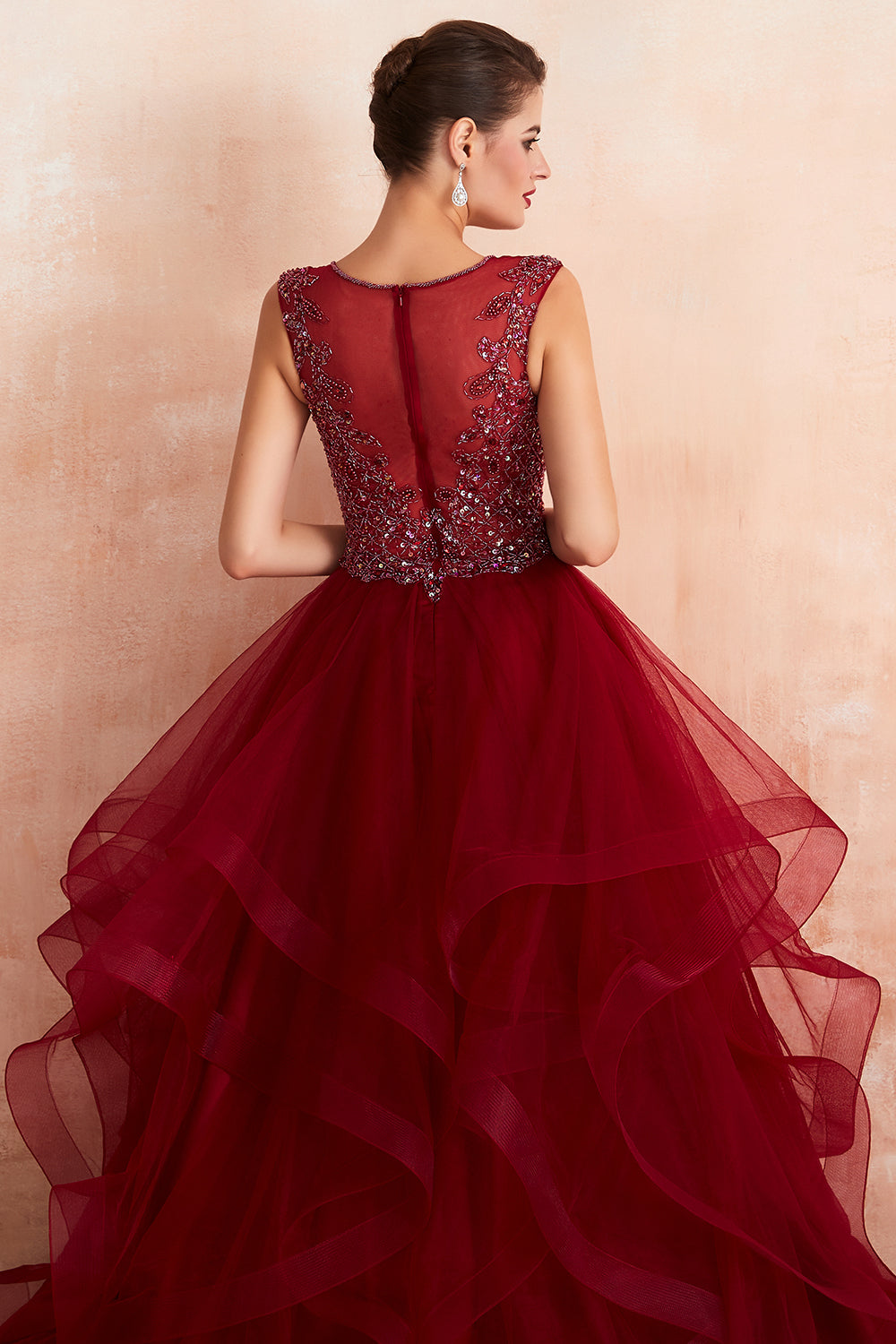 Burgundy Tulle Long Prom Dress