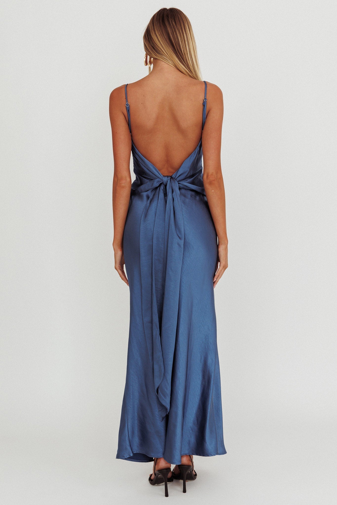 Ciao, Bella Tied Back Satin Maxi Dress Midnight Blue