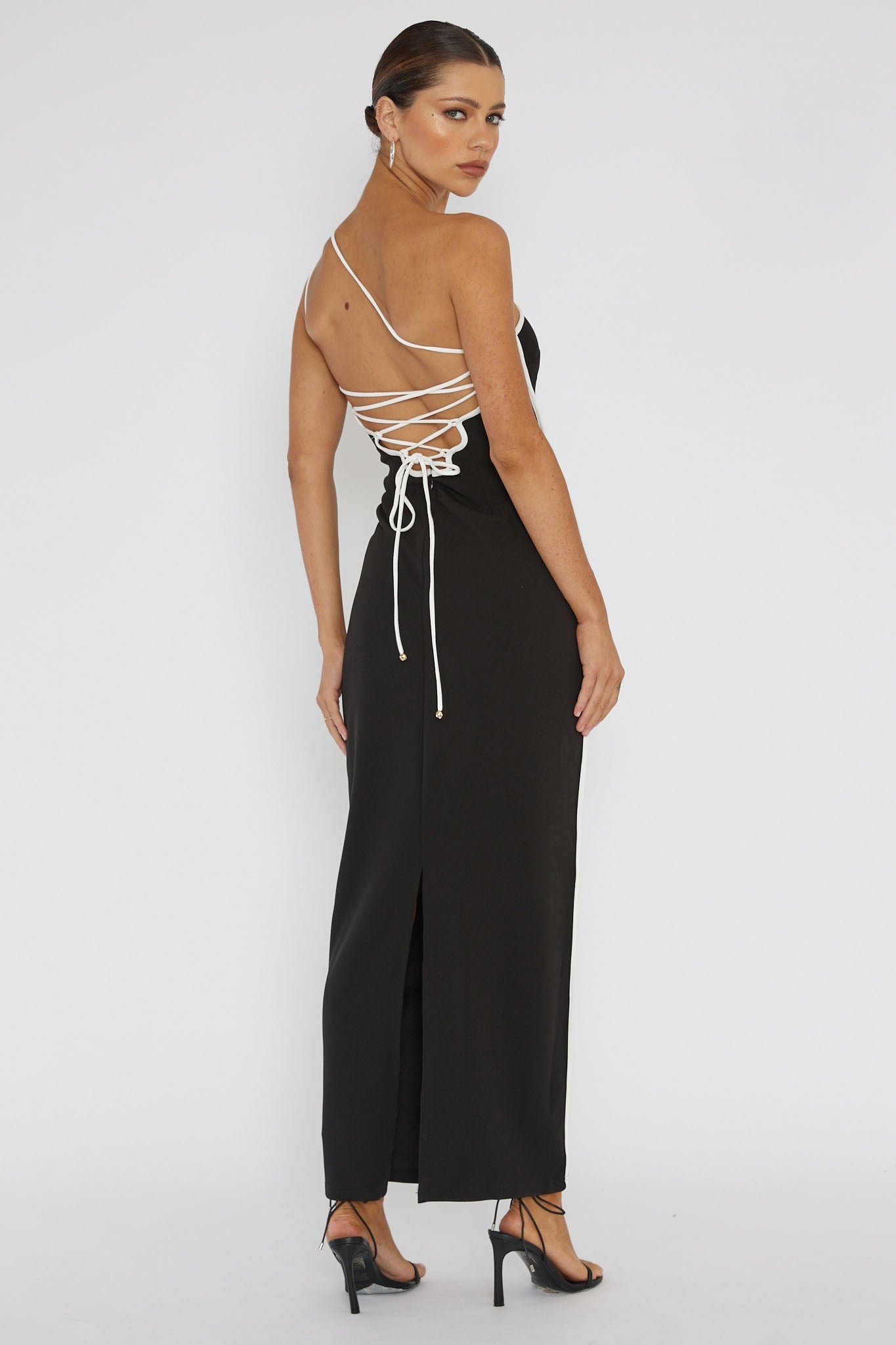 Brandee One-Shoulder Laced Back Dress Black