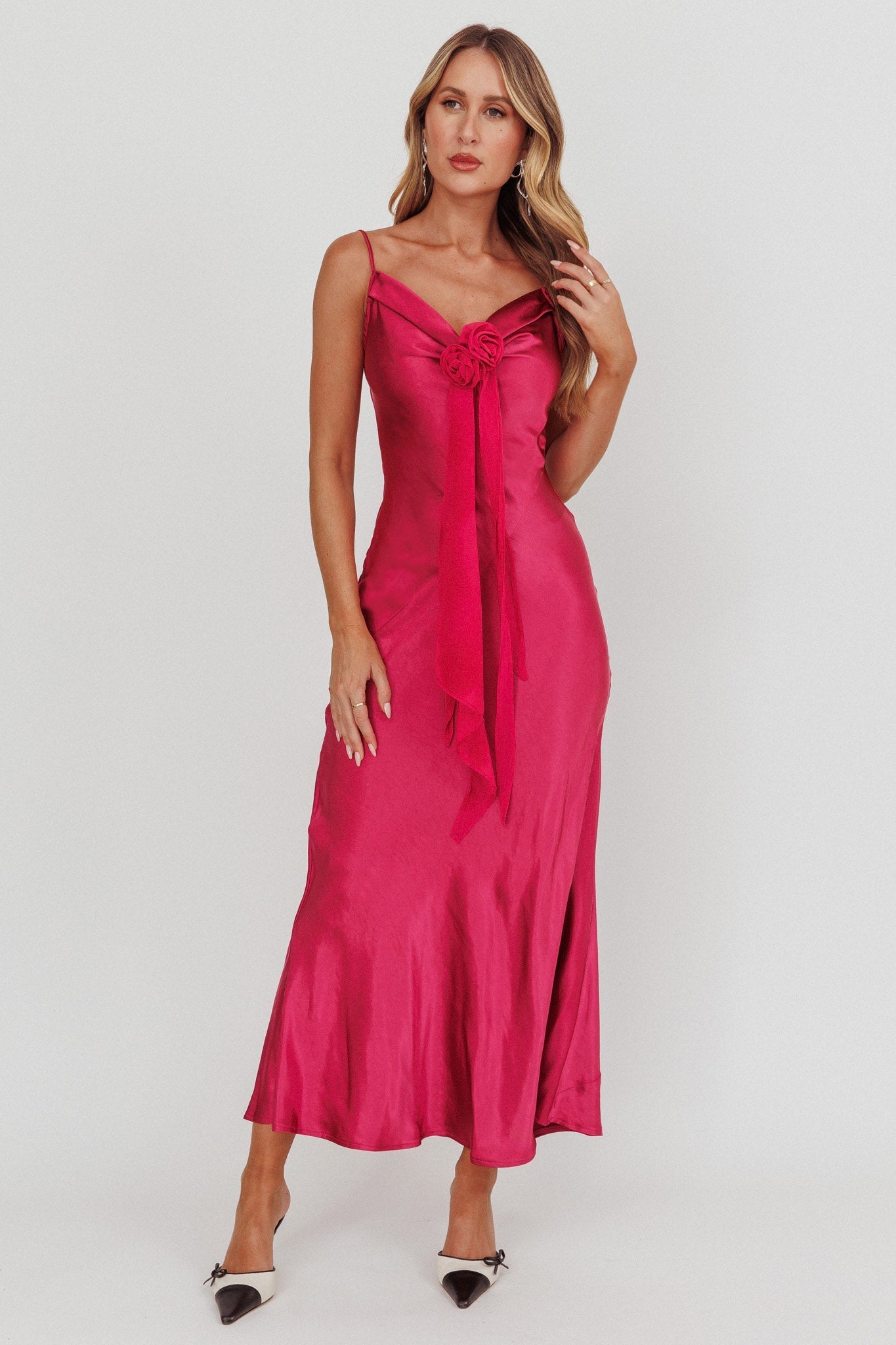 Afterglow Backless Cowl Neck Maxi Dress Berry