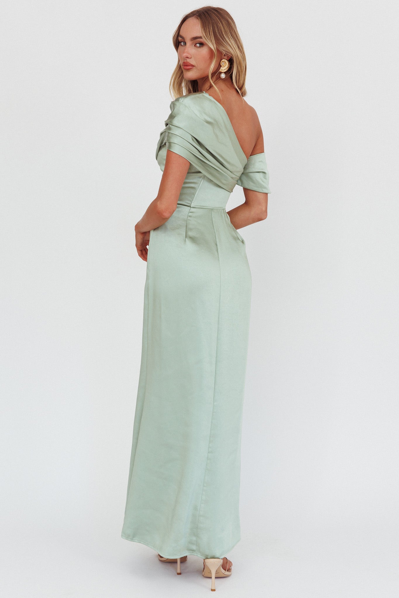 Bellissima Asymmetric Shoulder Maxi Dress Sage