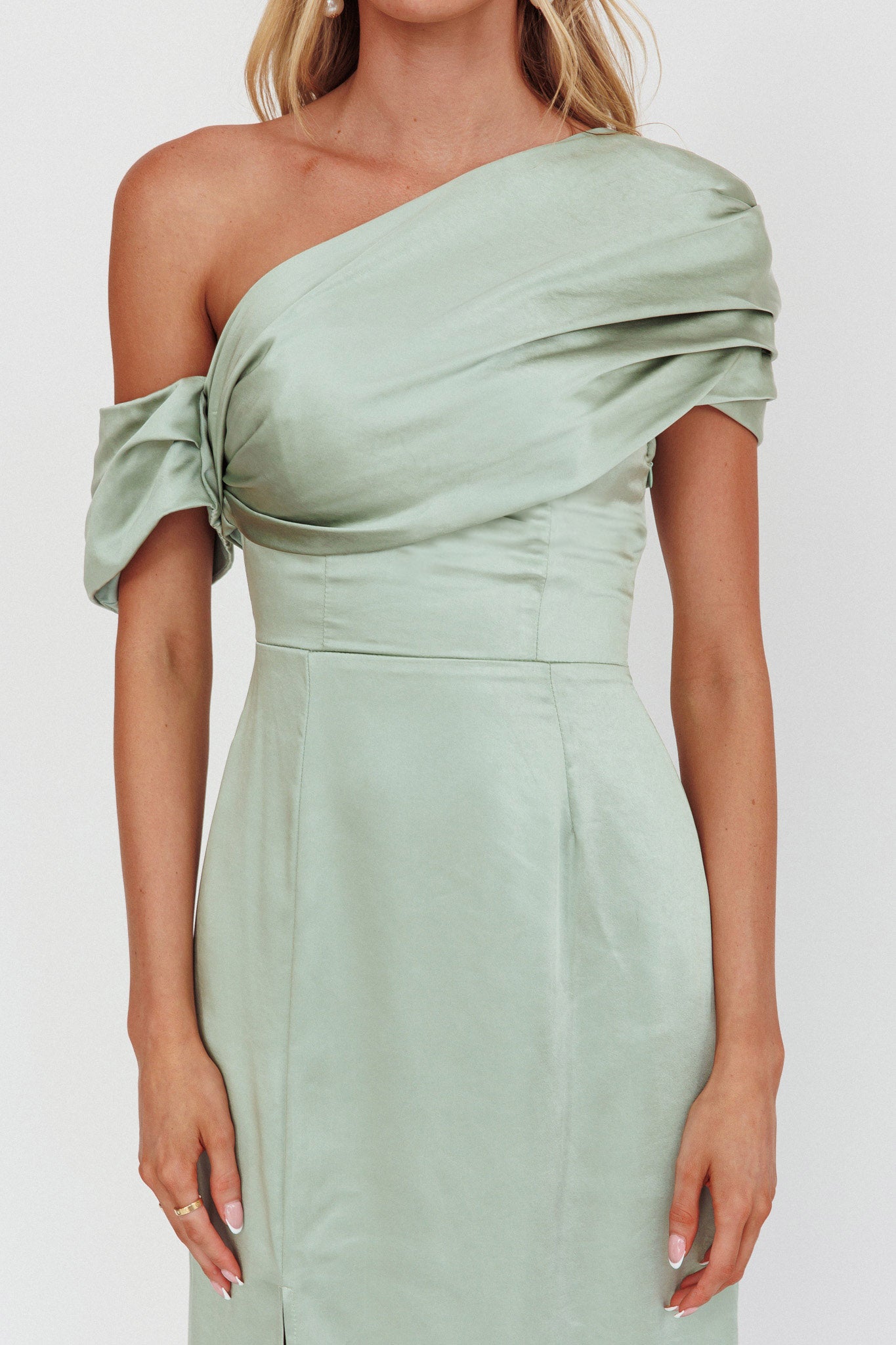 Bellissima Asymmetric Shoulder Maxi Dress Sage