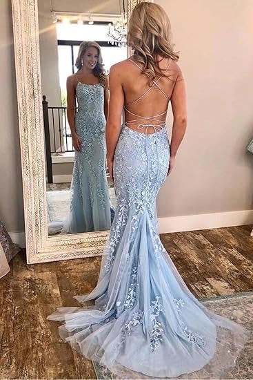 Exquisite Sheath Prom Dresses Spaghetti Straps Tulle Prom Gowns