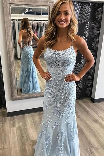 Exquisite Sheath Prom Dresses Spaghetti Straps Tulle Prom Gowns