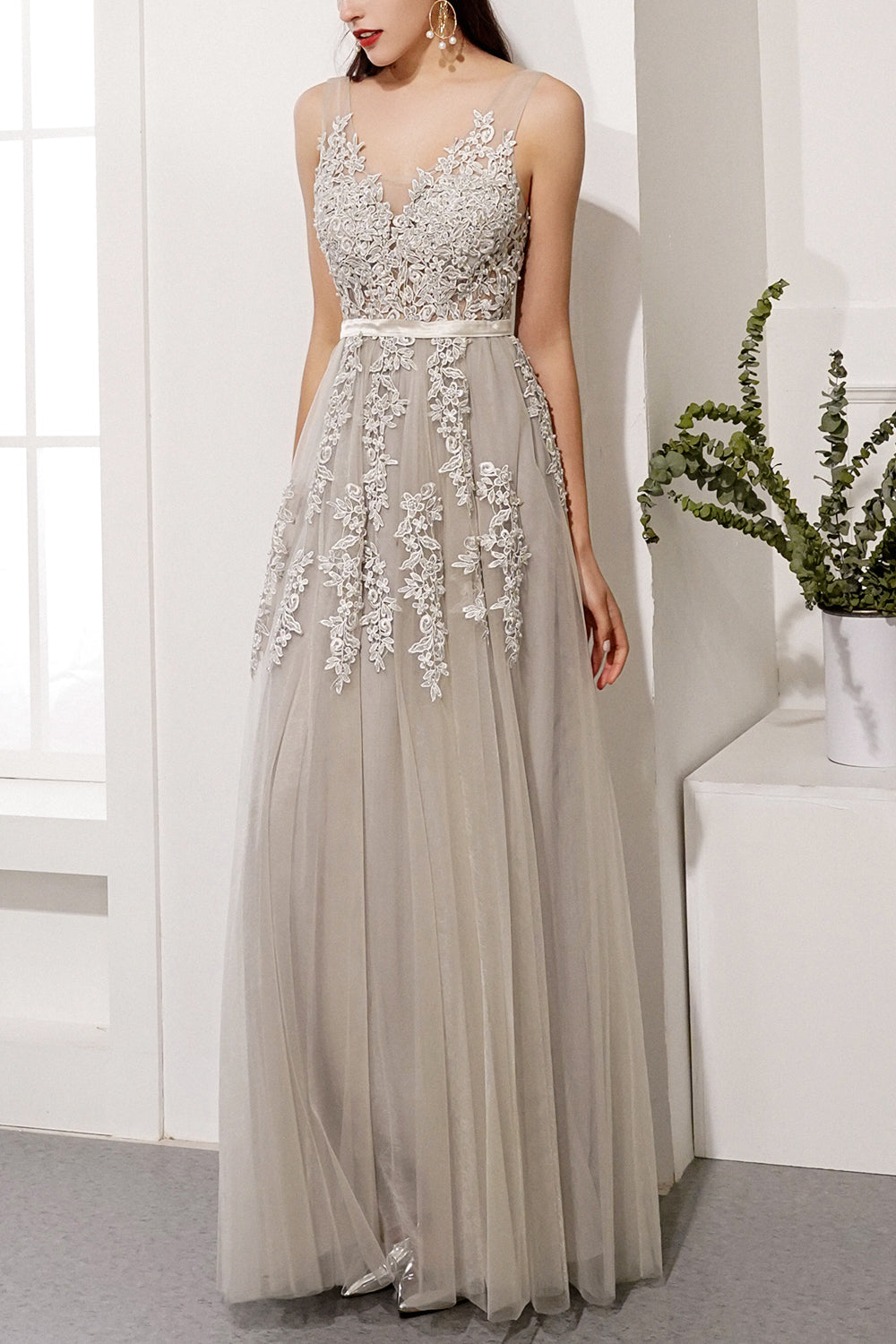 Appliques Long Prom Dress