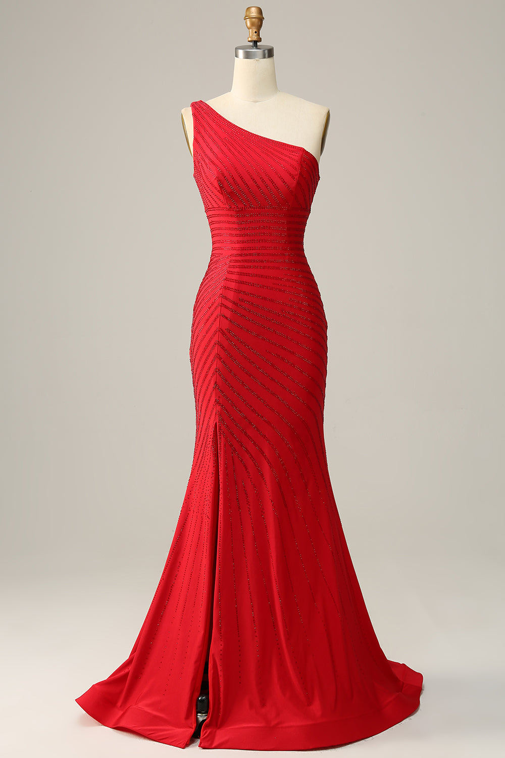 Red Mermaid One Shoulder Prom Dress