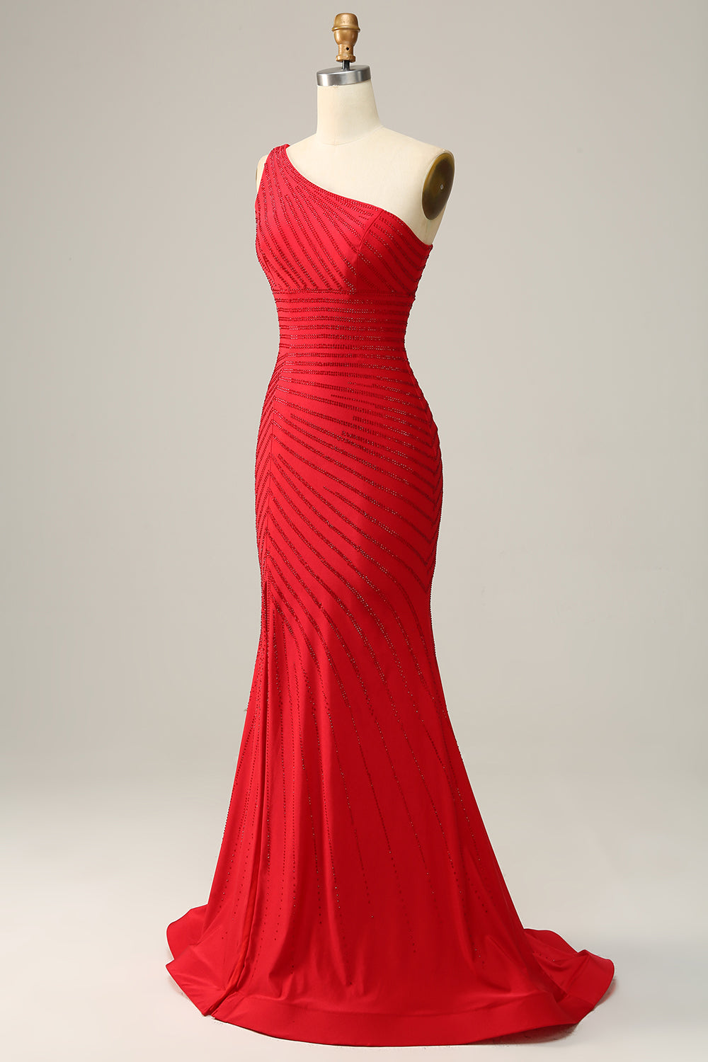 Red Mermaid One Shoulder Prom Dress