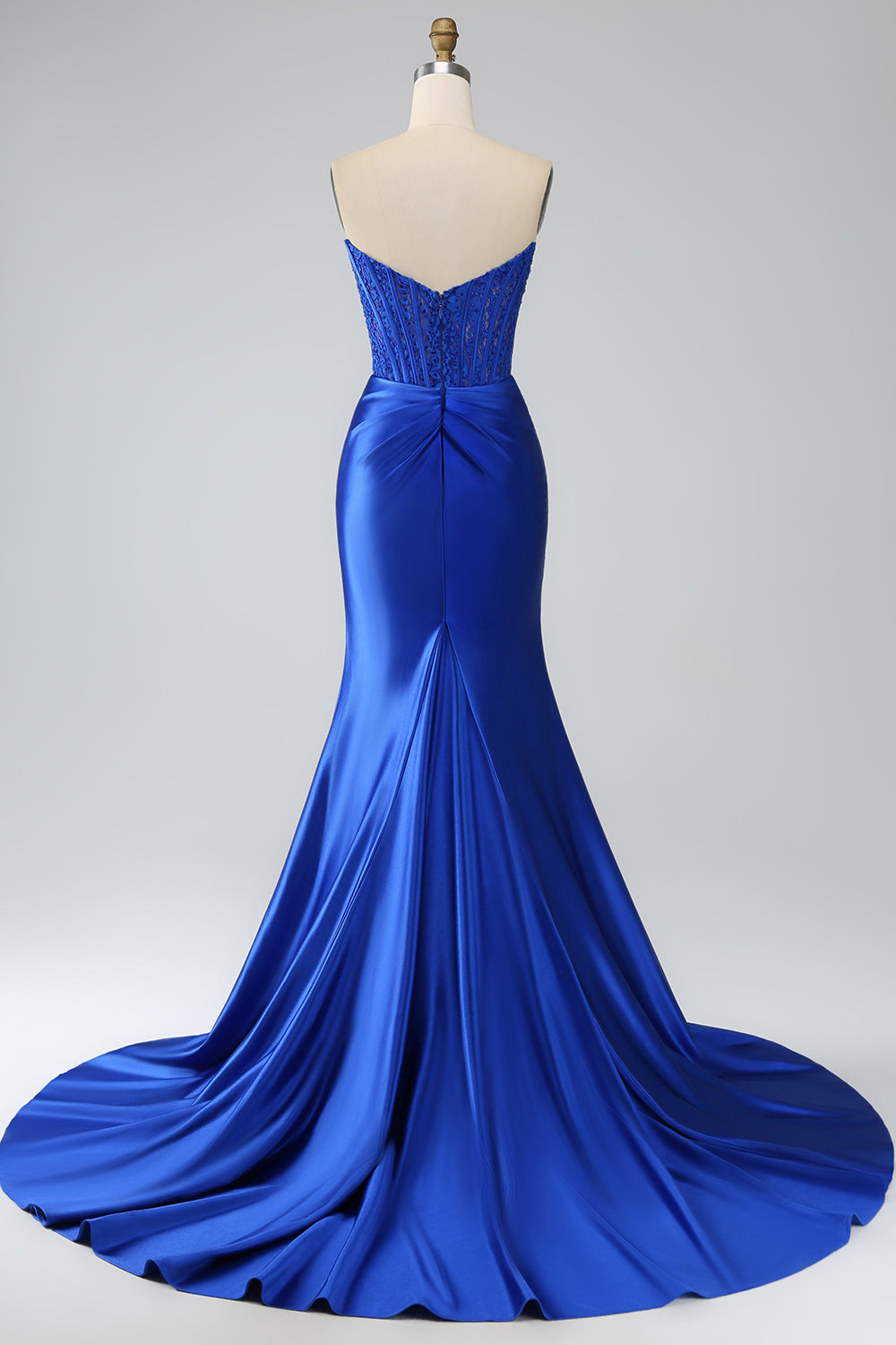 Royal Blue Mermaid Strapless Long Corset Prom Dress with Slit