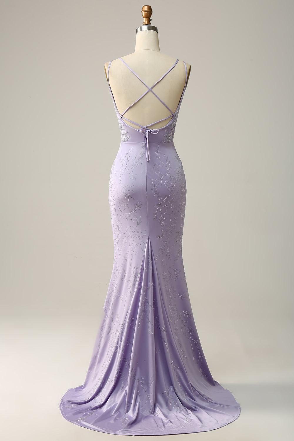 Mermaid Spaghetti Straps Lilac Long Prom Dress with Split Front