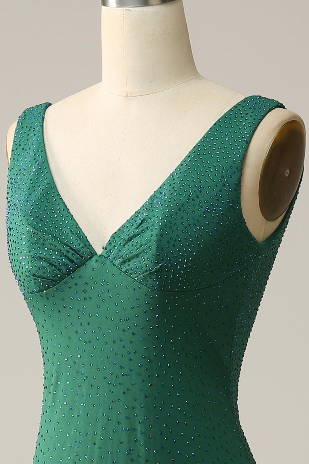 Mermaid V Neck Green Long Prom Dress with Beading