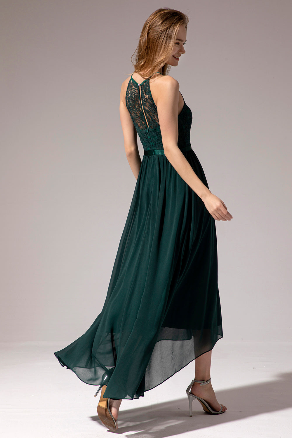 Dark Green Chiffon Lace Bridesmaid Dress