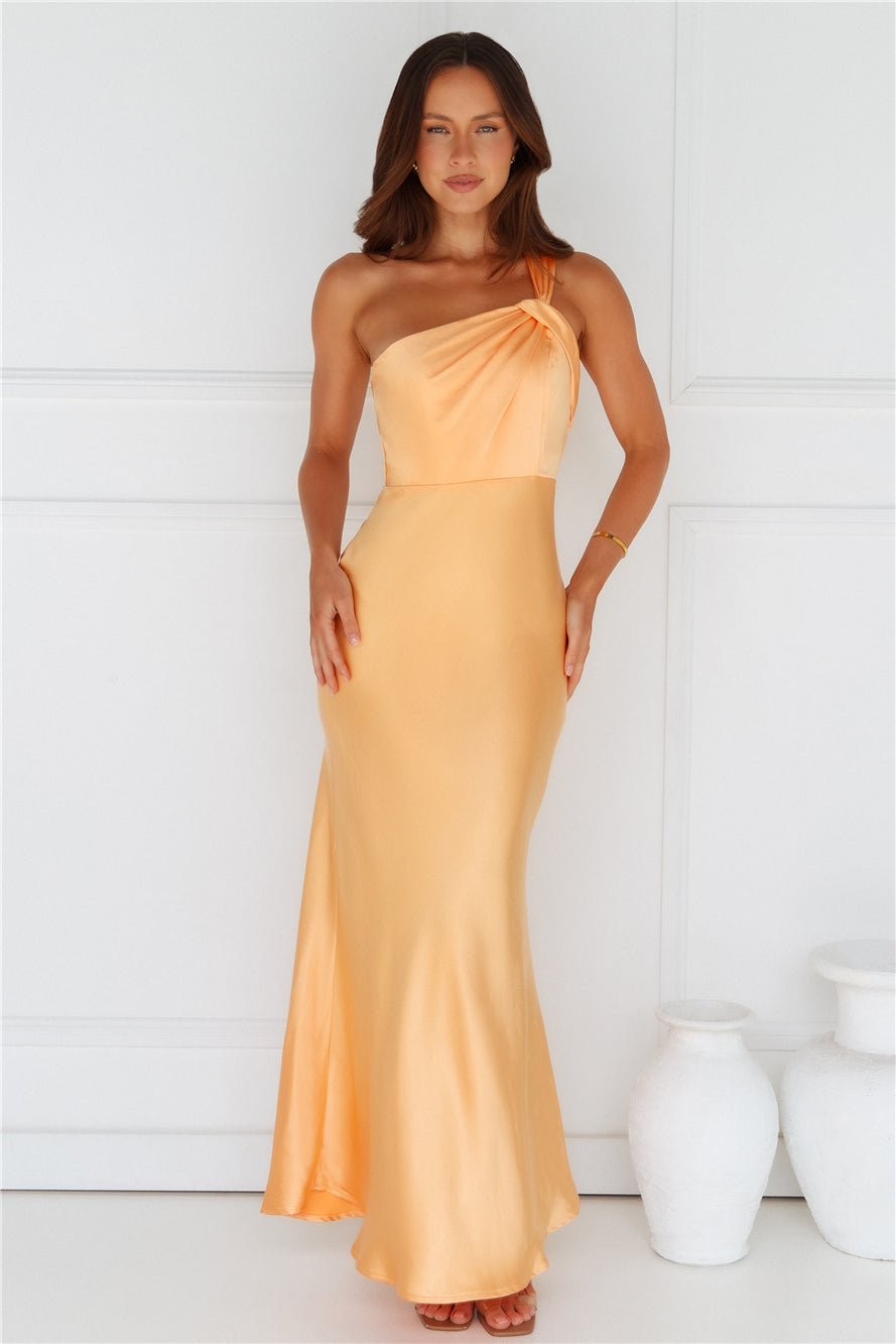 Graceful Elegance One Shoulder Satin Maxi Dress Orange