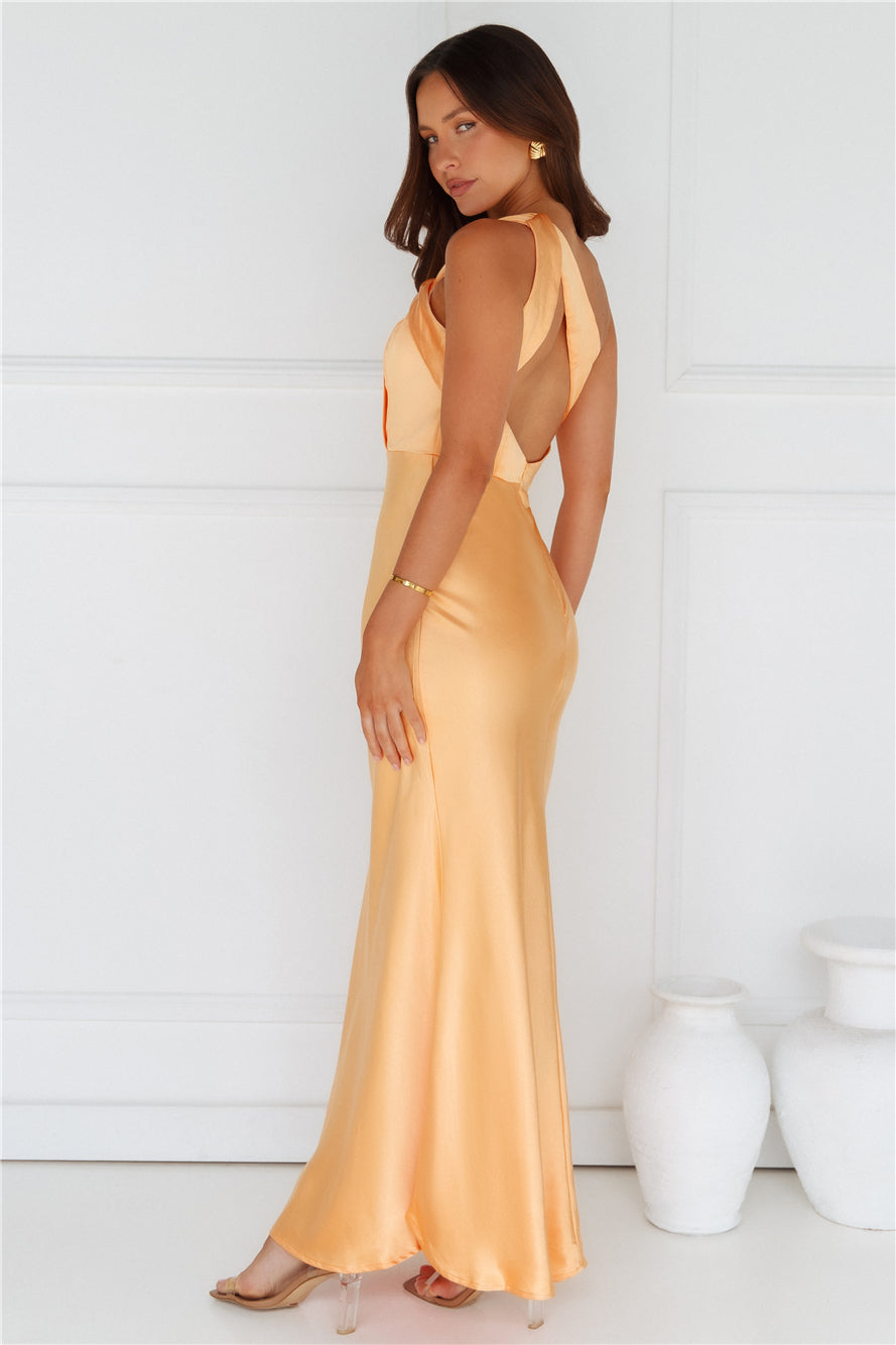 Graceful Elegance One Shoulder Satin Maxi Dress Orange