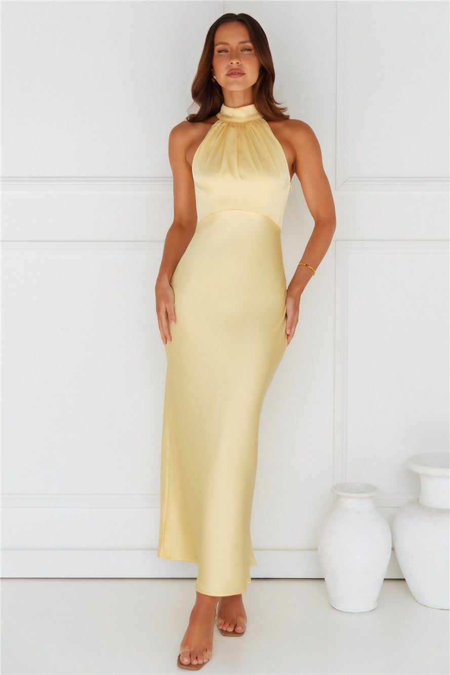 Exclusive Star Satin Maxi Dress Yellow