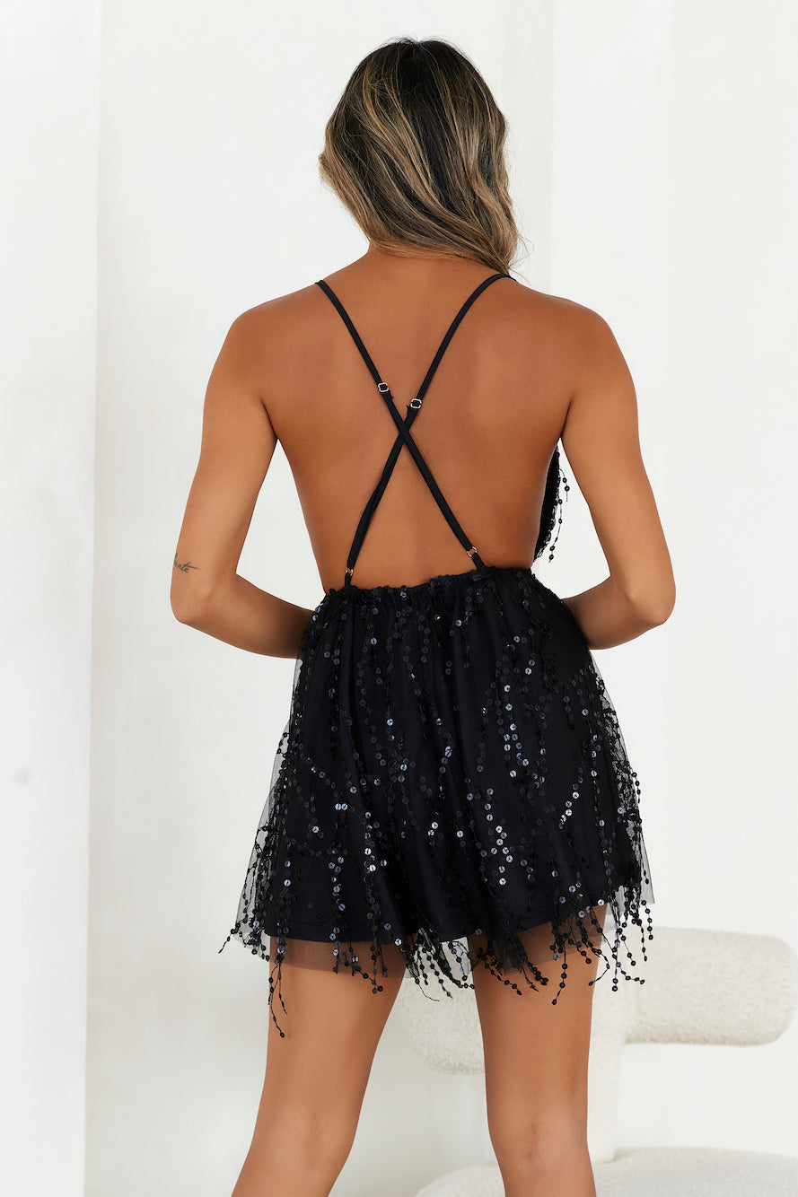 Try Your Luck Sequin Dress Black