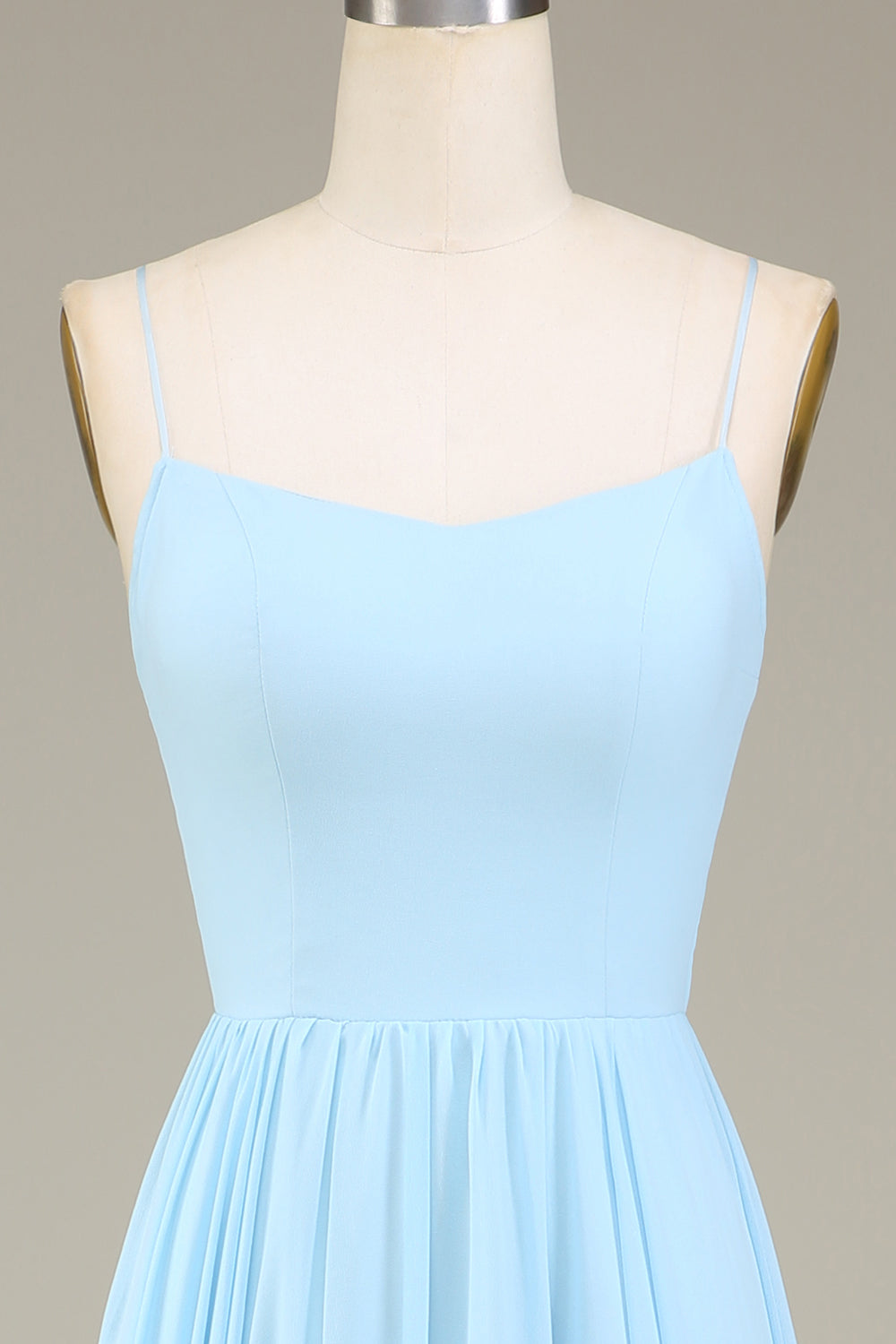 A-Line Spaghetti Straps Sky Blue Chiffon Long Bridesmaid Dress