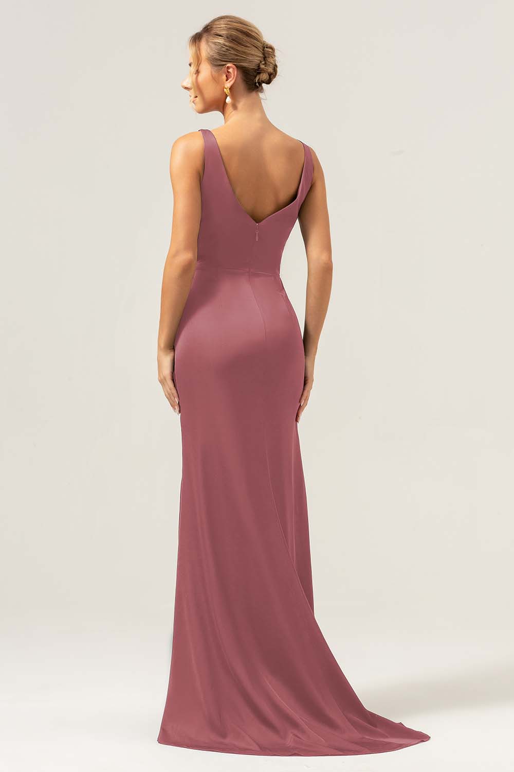 Agave V-Neck Long Bridesmaid Dress with Slit